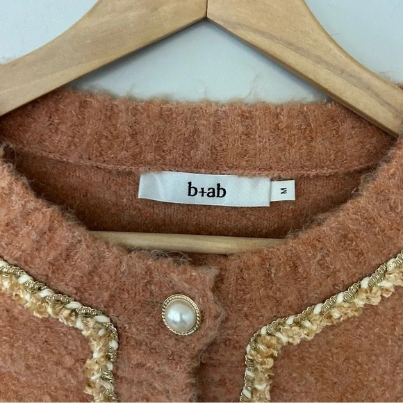 B+AB Orange Gold Pearl Wool Blend Cardigan Sweater - Picture 3 of 8